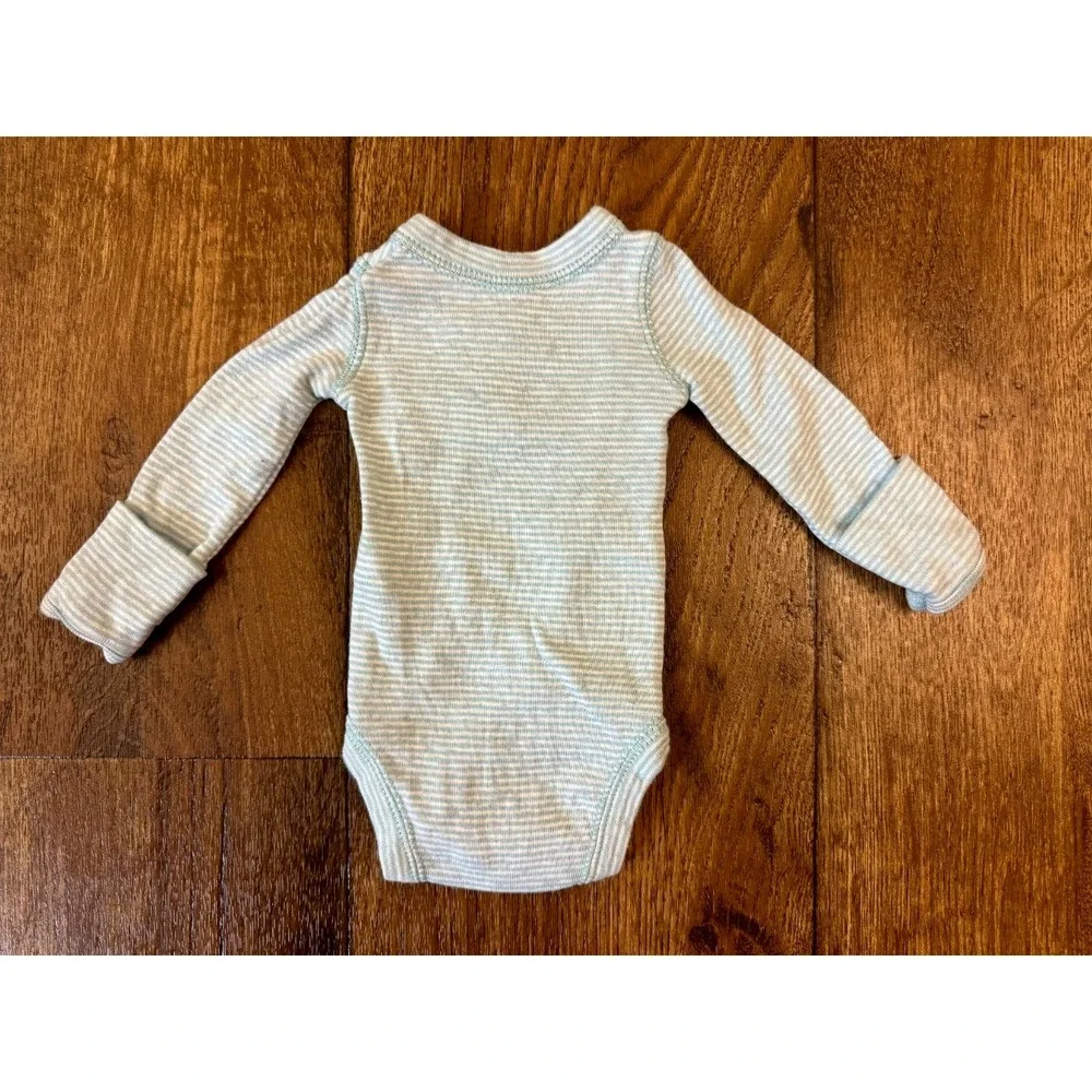 Carters Preemie Baby Boy Outfit Long Sleeved Bodysuit Pants Gray Green Stripes - Picture 4 of 8